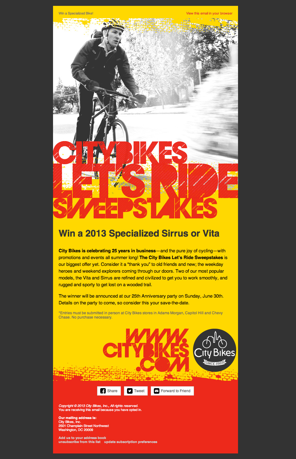 City Bikes Sweepstakes Email Template